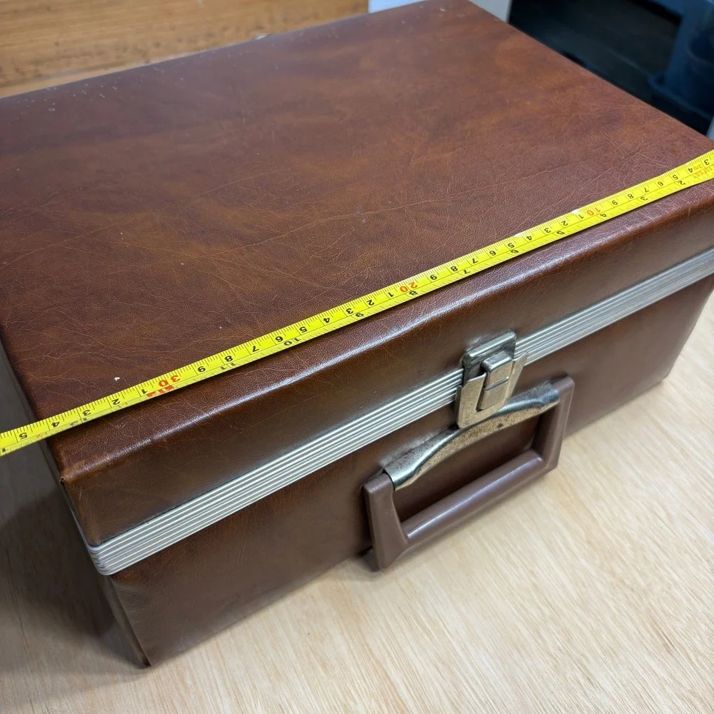 Vintage Brown Faux Leather Hard Shell Carrying Case Mid Century Travel Latch Box